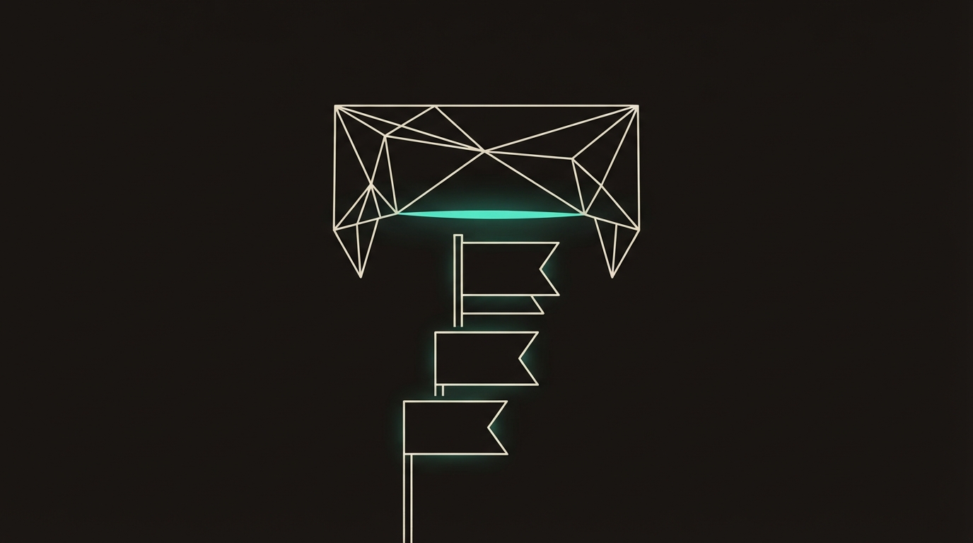 Abstract illustration of a dropdown panel revealing flag-like shapes