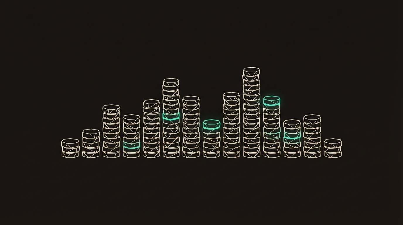 Abstract illustration of coin stacks arranged as a pricing comparison chart